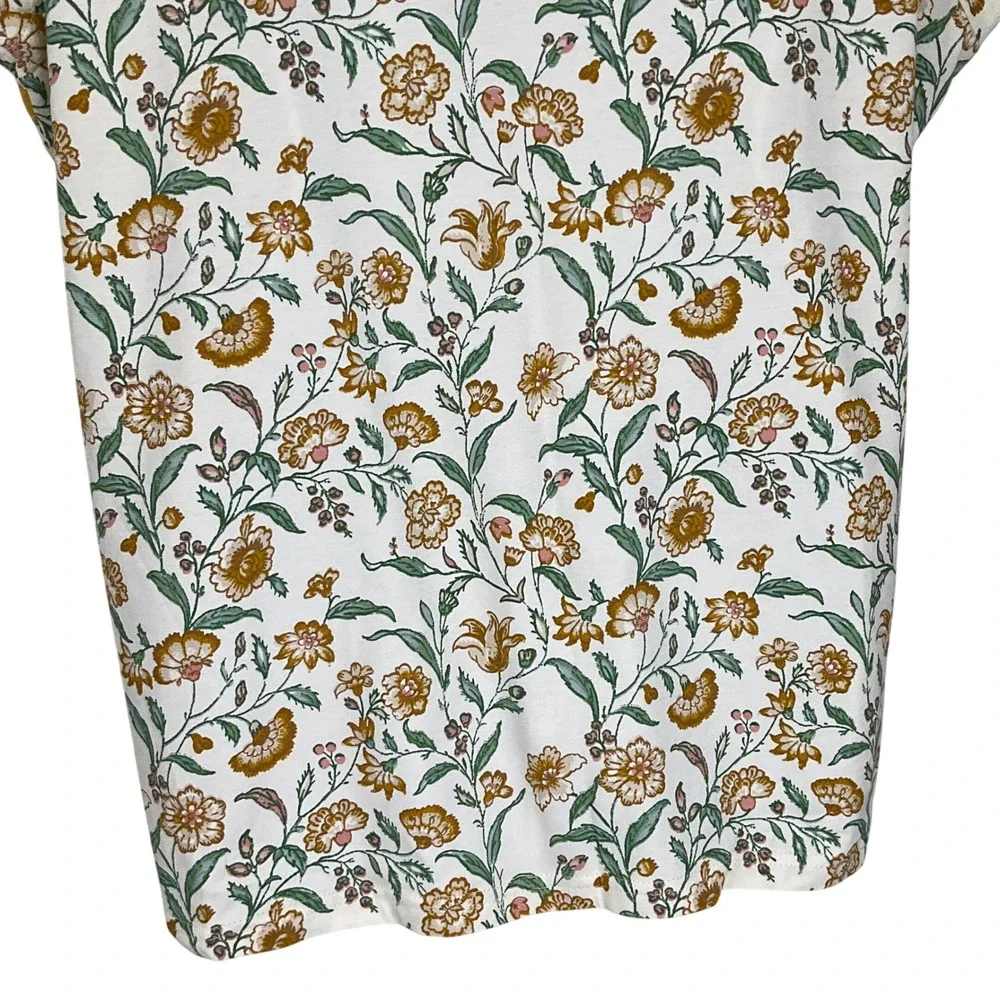 Garnet Hill Floral Wrap Neck Top Women's XL Cream Mustard‎ Yellow Organic Cotton